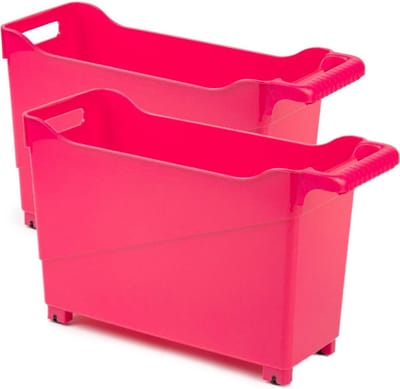 Plasticforte Trolley - Set van 3x stuks - fuchsia - L45 x B17 x H29 cm - opberger op wieltjes