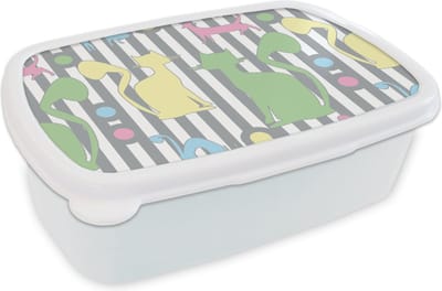Broodtrommel Wit - Lunchbox - Brooddoos - Katten - Pastel - Dieren - 18x12x6 cm - Volwassenen
