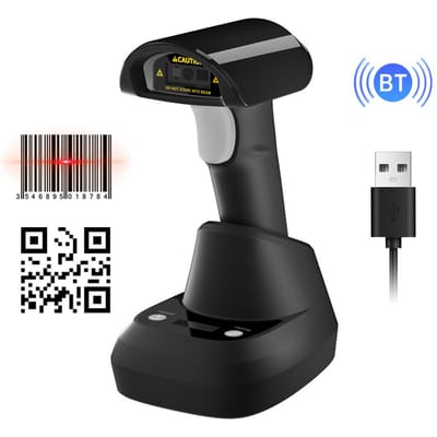 Scanner de codes-barres 2D 1D sans fil BT + 2,4 G + connexion filaire USB Numérisation haute vitesse avec piédestal