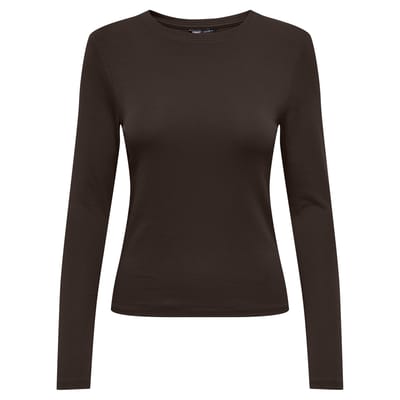Only bruine dames t-shirt   Ronde hals   Regular fit   Geen zakken   Lange mouw Bruin XL
