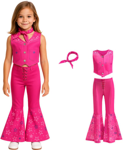 Joya Kids® Verkleedpak set als Roze Verkleedpop | Roze outfit voor kinderen | Verkleed kleding Meisje | Halloween kostuum | Carnaval kleding | Verkleed kostuum 3 delig | Maat 110