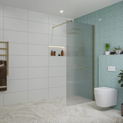 FugaFlow Eccelente Vetro inloopdouche badkamer - 90x200cm - ribbelglas - wandarm - geborsteld messing -