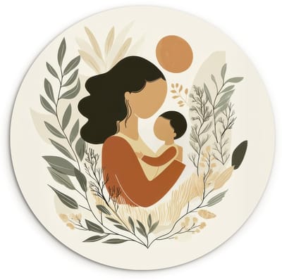 WallCircle® Wandcirkel 120x120 cm - Muurcirkel Illustratie - Moeder - Kind - Liefdevol - Muurdecoratie woonkamer - Wanddecoratie slaapkamer - Kamer decoratie accessoires - Ronde schilderijen XXL