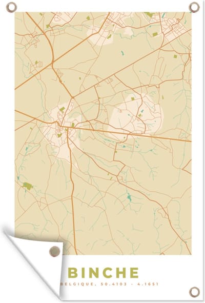 Muurdecoratie Plattegrond - Stadskaart - Retro - Binche - Kaart - 120x180 cm - Tuinposter - Tuindoek