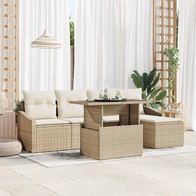 vidaXL - Tuinbank - Set - 6 - st - Beige - en - Crème - poly - rattan