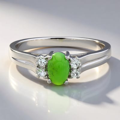 Cavill - Elegante Ring 925 Sterling Zilver - 0,37 ct Keizerlijk Chrysopraas Ovaal - 0,112 ct Witte Topaas Rond - Maat 17