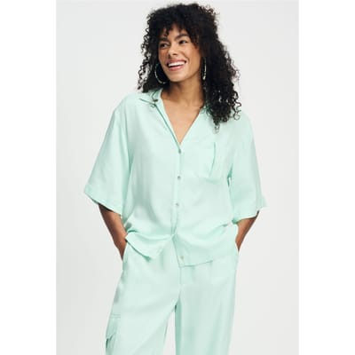 POM Amsterdam Blouse - Satin Fresh Mint Größe: 34 | Blusen Outlet | Damen | Cyan