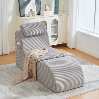 MODFU Fauteuil - Ergonomisch - Met Zijvak En Los Zitkussen - Modern - Woonkamer Of Leeshoek - Ribfluweel - Lichtgrijs