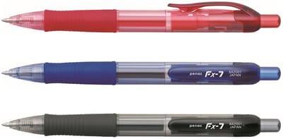 Penac FX-7 - Gelpen - Gel inkt balpen - Blauw - Rood - Zwart - 0.7 mm - 3 pack