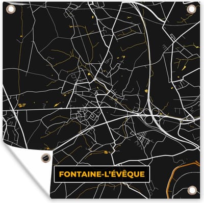Tuin poster Fontaine-L'Évêque - Plattegrond - Goud - Kaart - Stadskaart - 200x200 cm - Tuindoek