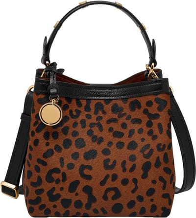 FOSSIL Schoudertas Handtas Jessie Bucket Crossbody Bag Leopard Lichtbruin