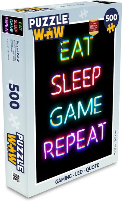 Puzzel Gaming - Led - Quote - Eat sleep game repeat - Gamen - Legpuzzel - Puzzel 500 stukjes