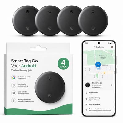 Android GPS Tracker – 4 stuks - Family Pack- Bluetooth Tracker – Werkt met Google Find My app- Alleen geschikt voor Android telefoons- Gecertificeerd - Batterij Vervangbaar - 24/7 live locatie meekijken - Zwart
