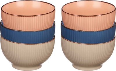 Kommetjes/serveer schaaltjes - 6x stuks - Mistique - porselein - D14 x H8 cm - zalm roze - blauw - beige - Stapelbaar