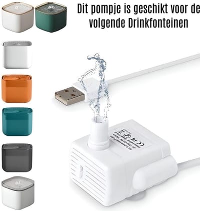 BlueTime - Drinkfontein Pomp - USB stekker - Snoer 1.5 m - Fluisterstil - Ultra Stil - Wit - Duurzaam