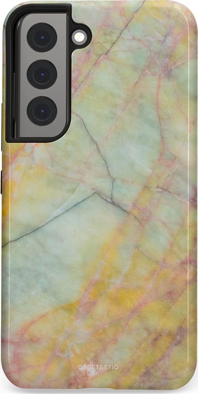 Casetastic hoesje geschikt voor Samsung Galaxy S22 - Dubbellaagse bescherming - Zomer Marmer - Fashion Case - Mintgroen Geel