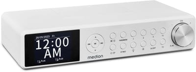 MEDION P66750 Keuken onderbouwradio (DAB+ keukenradio, PLL FM-radio, dimbaar TFT-kleurendisplay, kookwekker, Bluetooth, LED-strip, incl. montagemateriaal) wit