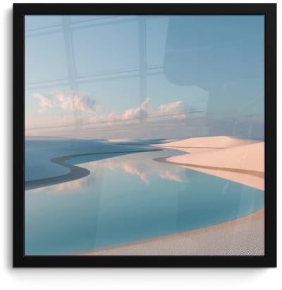 Poster in lijst - Fotolijst 40x40 cm - Posters - Duinen - Waterplas - Oneindige rust - Posterlijst zwart - Decoratie - Wanddecoratie woonkamer - Muurdecoratie slaapkamer