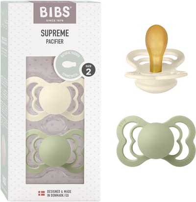 BIBS Supreme Fopspeen - 6-18 mnd - 2-pack - Symmetrisch - Ivory/Sage