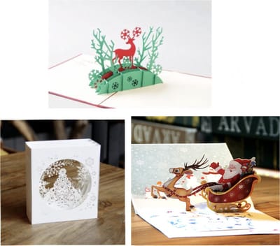 3 x Luxe 3D Kerstkaart - en Nieuwjaarskaarten - met enveloppen - Serie Kermis