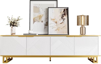 Tv-meubel met vier deuren, tv-standaard, tv-paneel, lage tv-standaard. Uniek design, geometrische textuur. 160 x 37,5 x 48 cm (L x B x H)