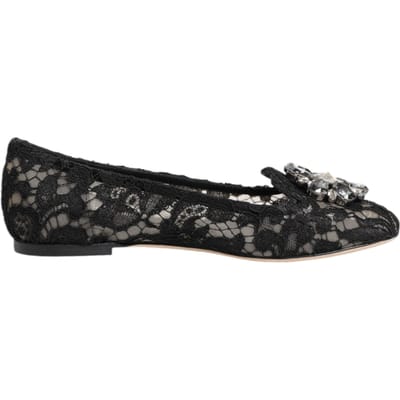 Dolce & Gabbana Zwarte Taormina Kanten Kristallen Ballerina's
