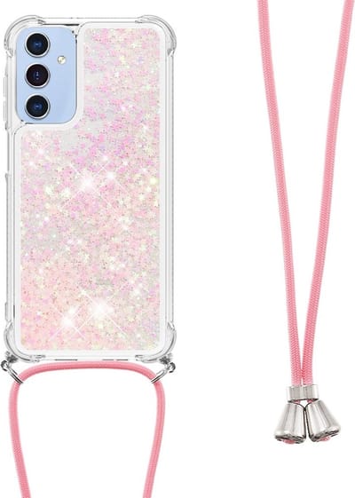 Coverup Hoesje - Geschikt voor Samsung Galaxy A16 Hoesje - Coverup Liquid Glitter Back Cover met Koord - Roze