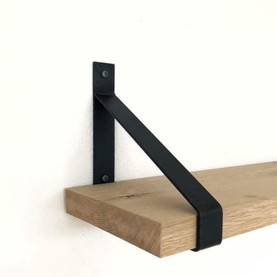 GoudmetHout® Wandplank Industrieel - 100 x 25 cm Muurplank - Eiken Hout - Decoratie Wandrek & Boekenrek - Hangplank Keuken - Wall Shelf + 2 Mat Blanke Plankdragers van Staal