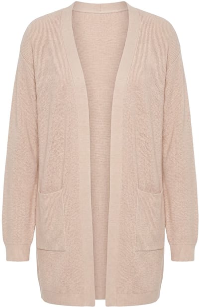 Ulla Popken - Dames - Cardigan zonder rits lange mouwen - Beige gemêleerd - Maat 42+