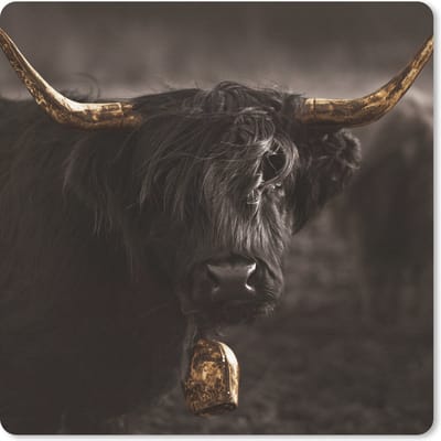 Muismat 20x20 cm - Mousepad Schotse hooglander - Goud - Koeienbel - Muismatten