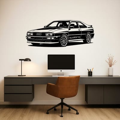 BR2Laser Audi Quattro – Wanddecoratie – Lasergesneden Hout – Autokunst – 55 cm Breed