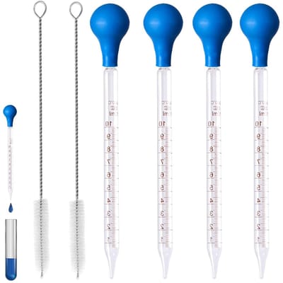 Set van 4 Glazen Pipetten met 10ml Capaciteit, Inclusief Rubber Zuigbekken en Reinigingsborstels voor Laboratoria en Onderwijs