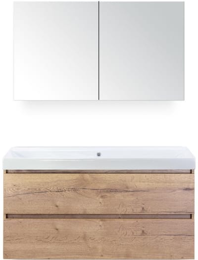 Maxx XL Badmeubelset 120 cm - Natuur Eiken - Wastafel Just Enkel Zonder Kraangat met Spiegelkast