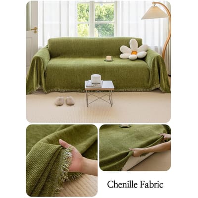 YanYangTian Serviette de canapé en chenille pour salon Décoration d'intérieur style français Housse de canapé Housse de canapé Bord à pompons Coussin gaufré 130X180cm beige