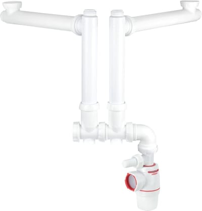 Witte Sifon D40 voor Dubbele Wastafel - Luchtregulerend & Anti-geur