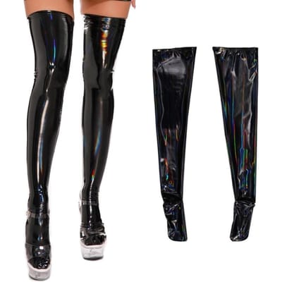 Gotische Lakleren Kousen Olie Glanzend Boven de Knie Hoge Kousen Nachtclub Stijl Feest Danskleding Effen Sexy Kousen XXXL ( 2XL - 3XL ) black