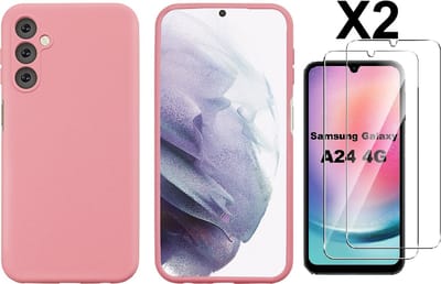 Hoesje Geschikt Voor Samsung Galaxy A24 Hoesje siliconen Licht Roze zacht siliconen hoesje TPU backcover - Met Screenprotector - 2 stuks