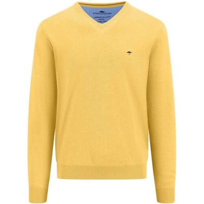 Fynch-Hatton Trui V-Neck Uni Color Superfine Cotton Knit Vivid Yellow / male