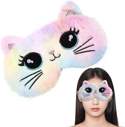Zacht Pluizig Oogmasker met Kattenpatroon voor Comfortabele Slaap