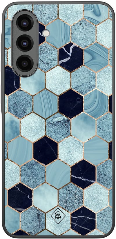 Casimoda® hoesje - Geschikt voor Samsung Galaxy A36 - Blue Cubes - Zwart TPU Backcover - Marmer - Blauw