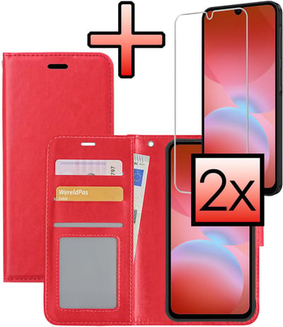 Hoesje - Met 2x Screenprotector - Geschikt voor Samsung Galaxy A26 - Luxe Pasjeshouder - Bookcase Portemonee - Flip Case - Kunstleer Book Case - Flipcase Hoes - Book Cover - Walletcase - Portemonneehoes - Rood