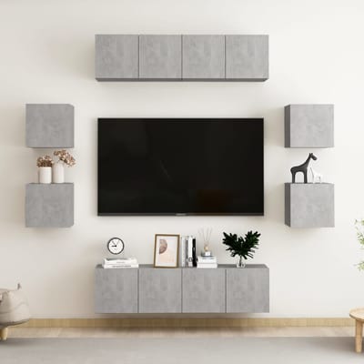 vidaXL - 8-delige - Tv-meubelset - bewerkt - hout - betongrijs