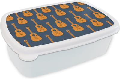 Broodtrommel Wit - Lunchbox - Brooddoos - Gitaar - Patronen - Muziek - 18x12x6 cm - Volwassenen
