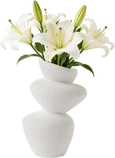 SnelShoppen - Stone Tower Keramische Vaasje, Sculpturaal Bloemenvaasje, Uniek Decoratief Vaasje, Compacte Overgangsdecoratie voor Woonkamer, Slaapkame