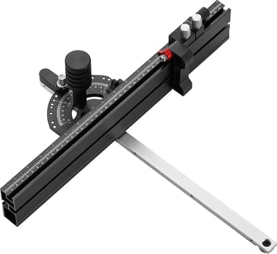 Precisie Hoekgeleider – Standaard Sleuf 3/4 Inch x 3/8 Inch – Aluminium Tafelzaag Accessoire met 18 Inch Raster – 15 Hoekinstellingen, Kolven, Afneembare Schijf