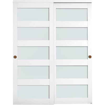 Schuifkastdeur, 1524 mm (Dubbel 787mm) x 2032 mm, 5-ruits matglas schuifdeuren (bypass) met beslagset, Massief Hout & MDF Deurblad met