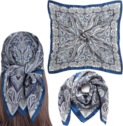 Elegante 70 cm zijden sjaal voor dames | Glanzende haarwrap en hoofddoek in blauw | Perfect voor haarstyling en modeaccessoire