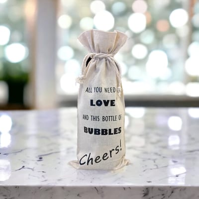 Wijnzak "All you need is love and this bottle of bubbles Cheers!" Grappig Cadeau
