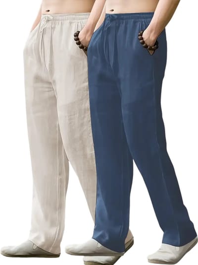 Livano Linnen Broek Heren - Zomerbroek - Volwassenen - Lange Broek - Pantalon - Strandbroek - Zomer - Ibiza Stijl - Khaki & Marineblauw - Maat S