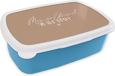 Broodtrommel Blauw - Lunchbox - Brooddoos - Vriendin - Quotes - Relatie - Spreuken - My girlfriend is the best! - 18x12x6 cm - Kinderen - Jongen